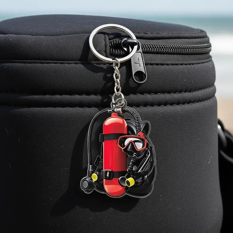 2D Acrylic Diving Tank Keychain Eco-Friendly Material Smooth Edge Multi Colors for Diving Fans Backpack Hanging Pendant