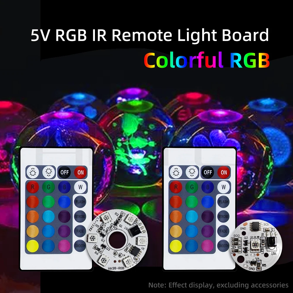 New 5V Colorful RGB Round Light Board OD 31/38 mm IR Wireless Remote Control and USB Switch Cable 1.5M for Ornament Base DIY LED