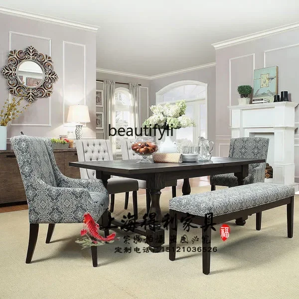 ss8350 American country solid wood dining table European French dining table retro old rectangular dining table and chair combin