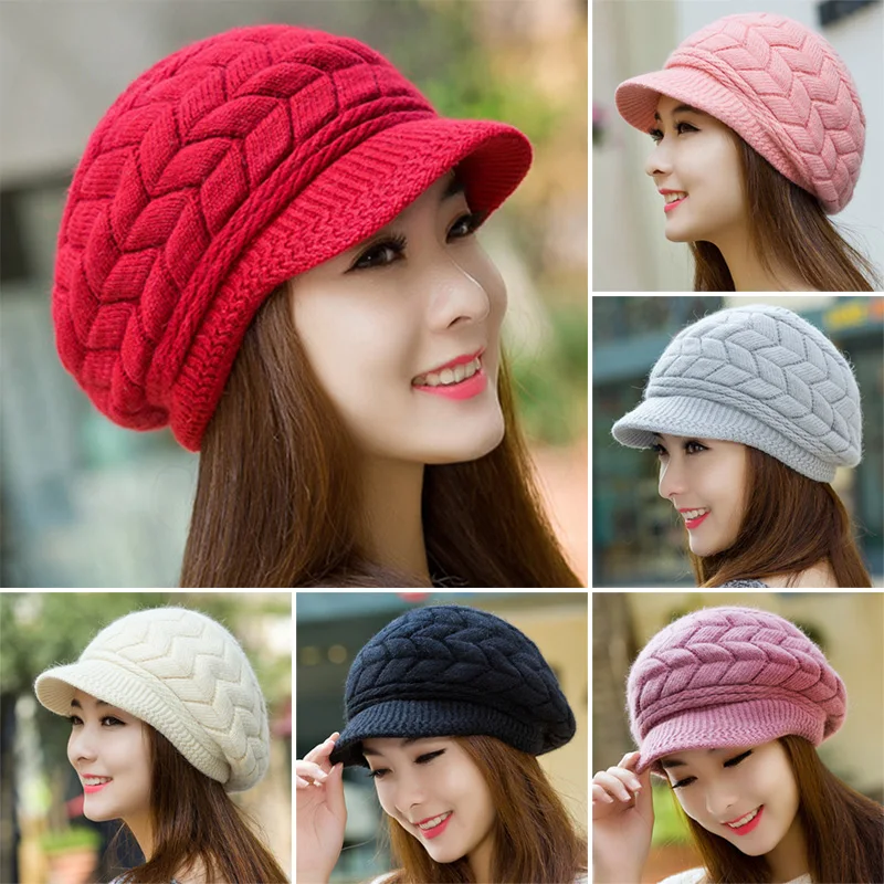 

Новинка, осенне-зимние женские вязаные шапки, плюшевые теплые шапки для маленьких козырьков, мягкие однотонные защитные шапки для ушей, подарок для мамы