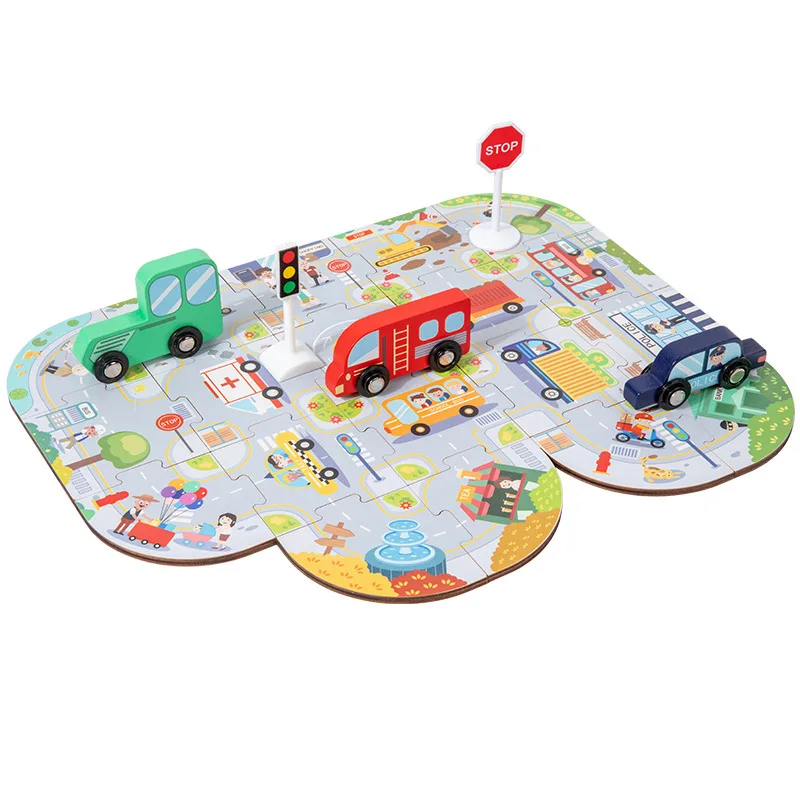 Verkopen Nieuwe Houten Kinderstadsverkeer Driedimensionale Puzzel Auto Puzzel Ouder-Kind Pop Bouwstenen Speelgoed Verjaardag