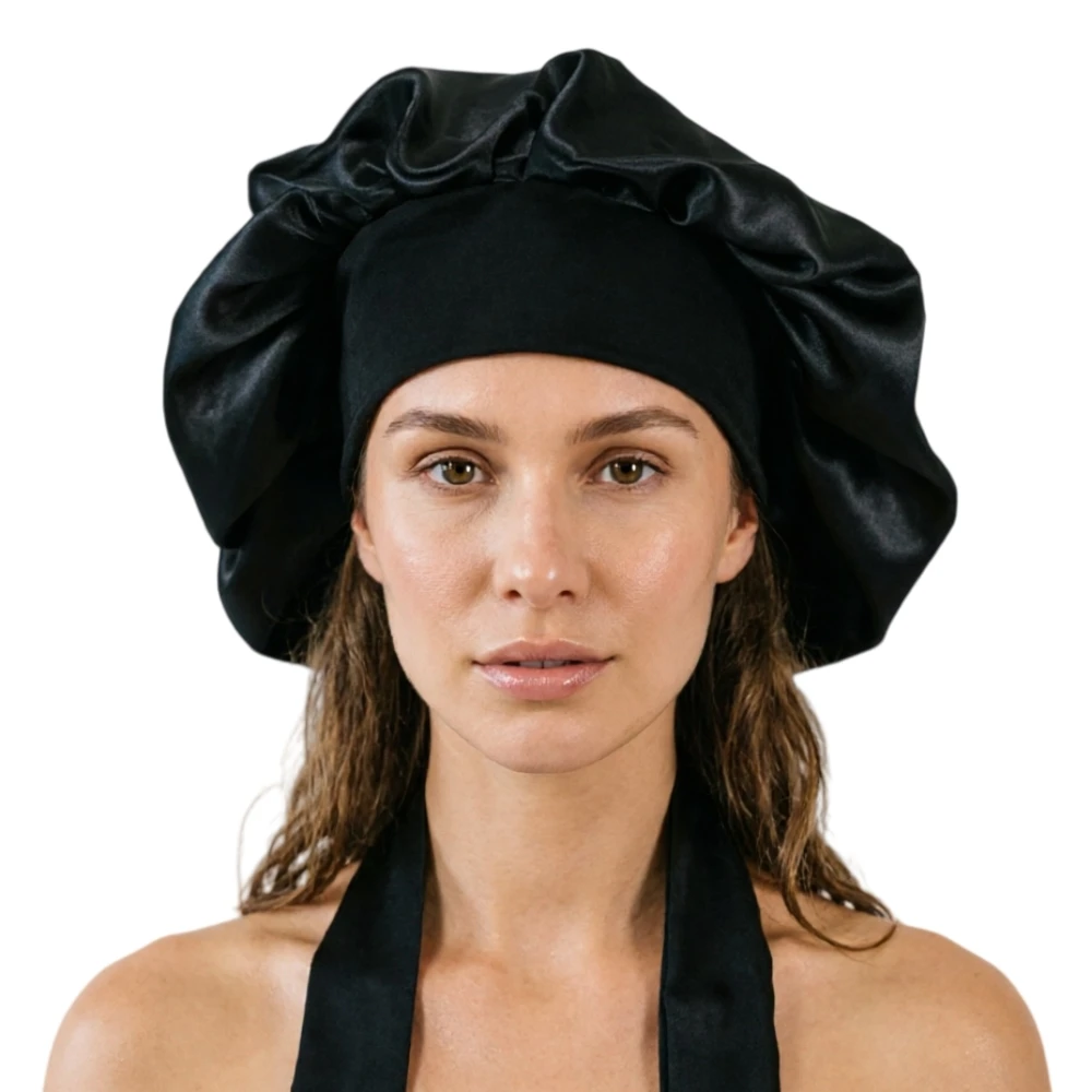 Women New Invisible Flat Imitation Silk Satin Sleeping Hair Cap Adjustable Button Night Haircare Skullies Beanies Headwear