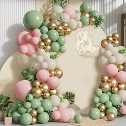 135pcs Olive Green Blush Pink Sand White Balloons for Girl Baby Shower Wedding Birthday Jungle Safari Woodland Party Decorations