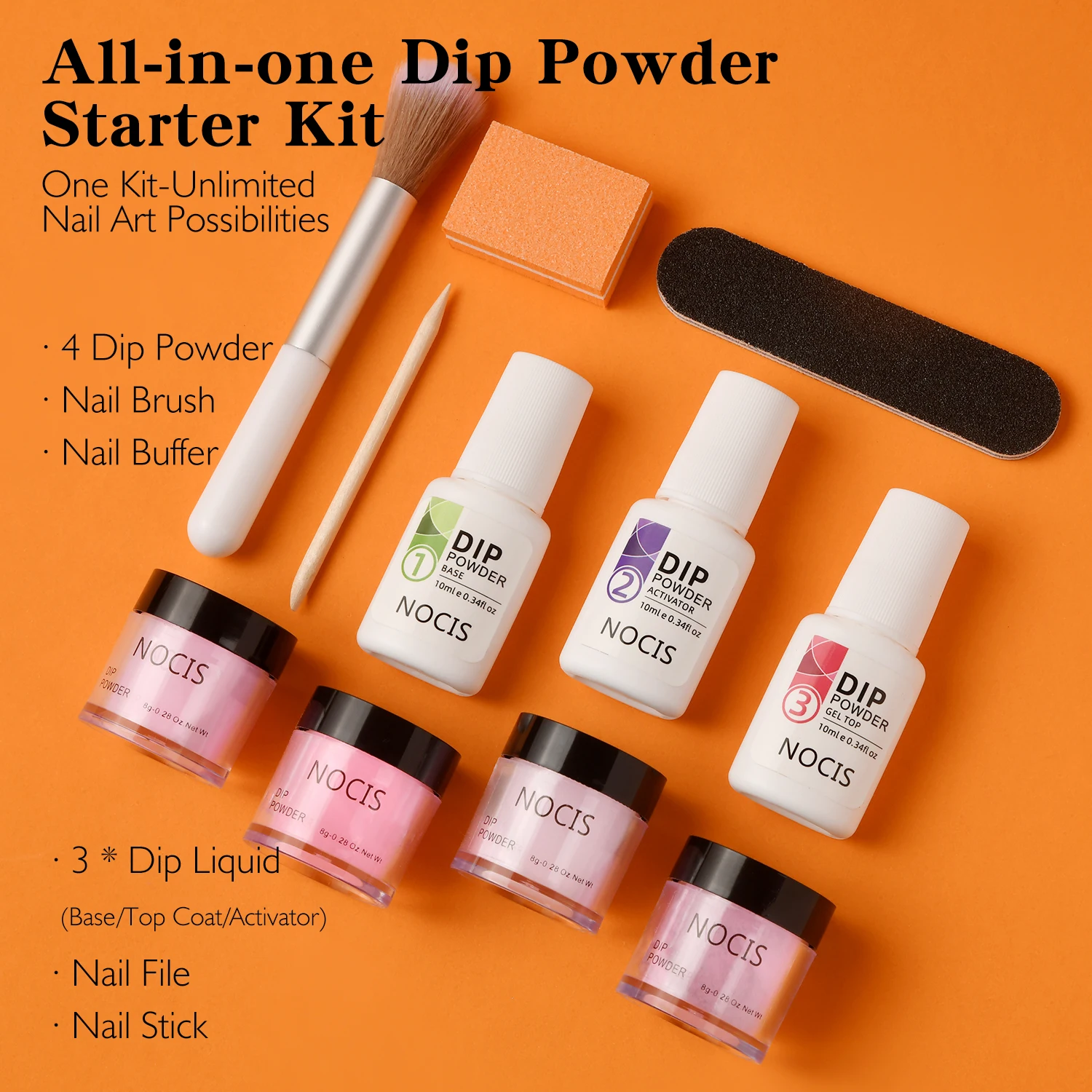 Nail Powder Nail Dipping Powder Set  Nail Art Powder Top Base Coat Gel Dust Brush Manicure Tool Set