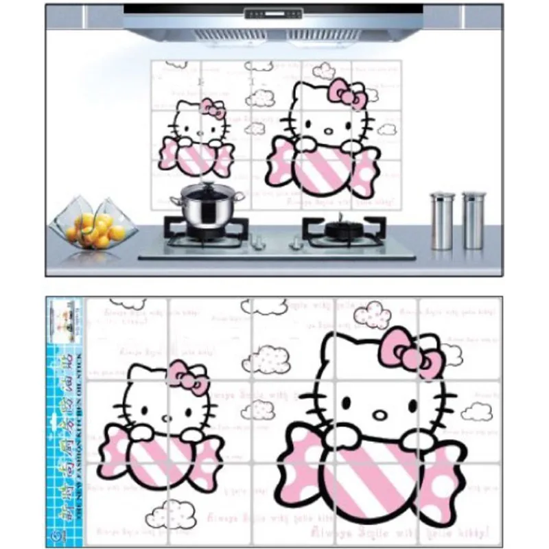 Hello Kitty Cartoon Stove Oil Fume Sticker Wall Sticker Heat Resistant Oil Stains Kitchen Sticker Ceramic Tile Sticker Furniture