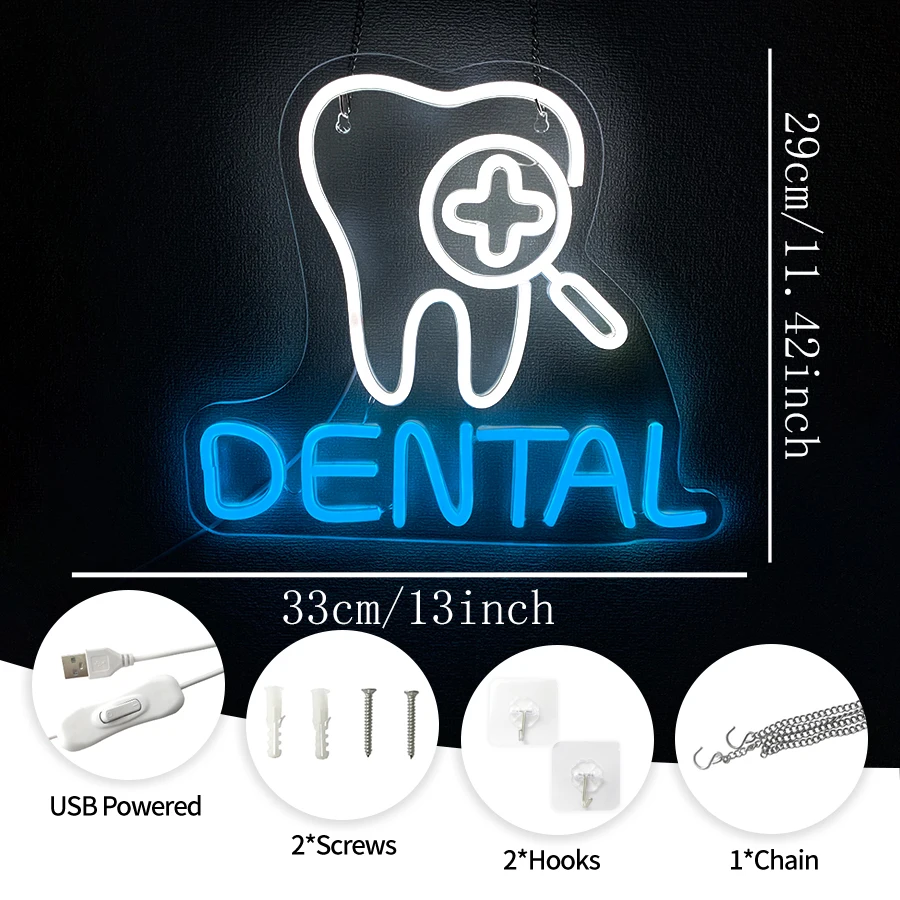 Dental Neon Sign For Wall Decor,Led Neon Light For Dentist Office,Hospital,Dental Studio Decor,Best Gift For Dentist,USB Powered