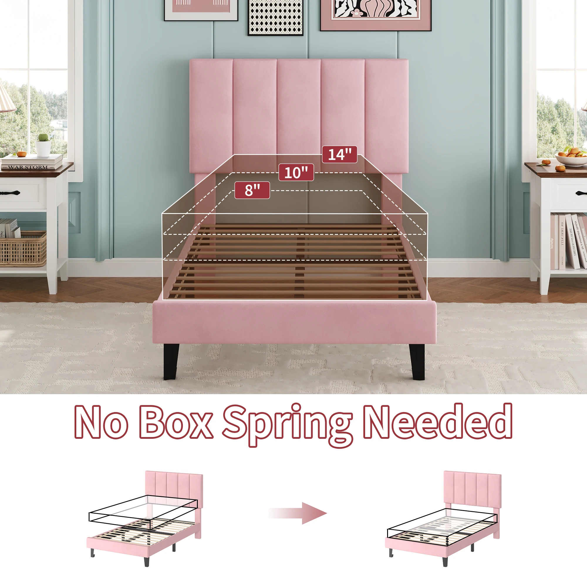 Modern Velvet Upholstered Platform Bed Frame - Full Size - Adjustable Tufted Headboard - Sturdy Wood Slats - No Box Spring Needed - Easy Assembly - Bedroom Furniture