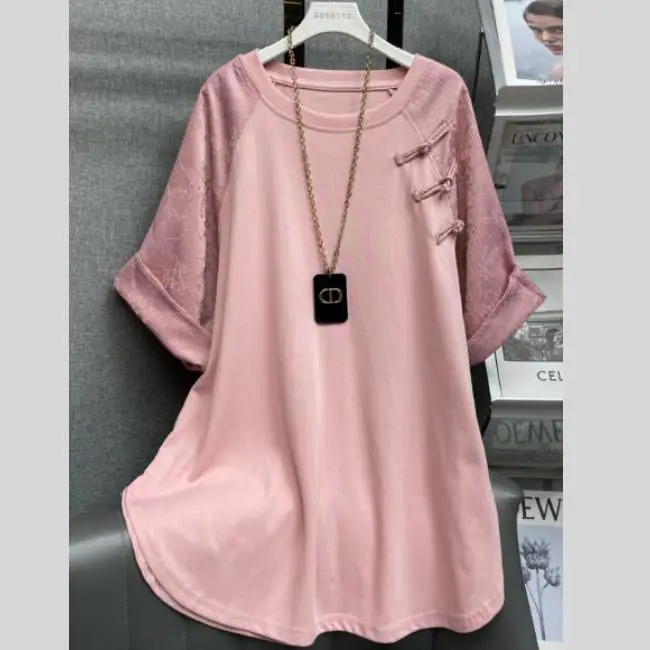 New Chinese Style Meat-covering Fashion Summer Slimming New Chinese Style Buckle Design Loose Temperament Casual Versatile Top