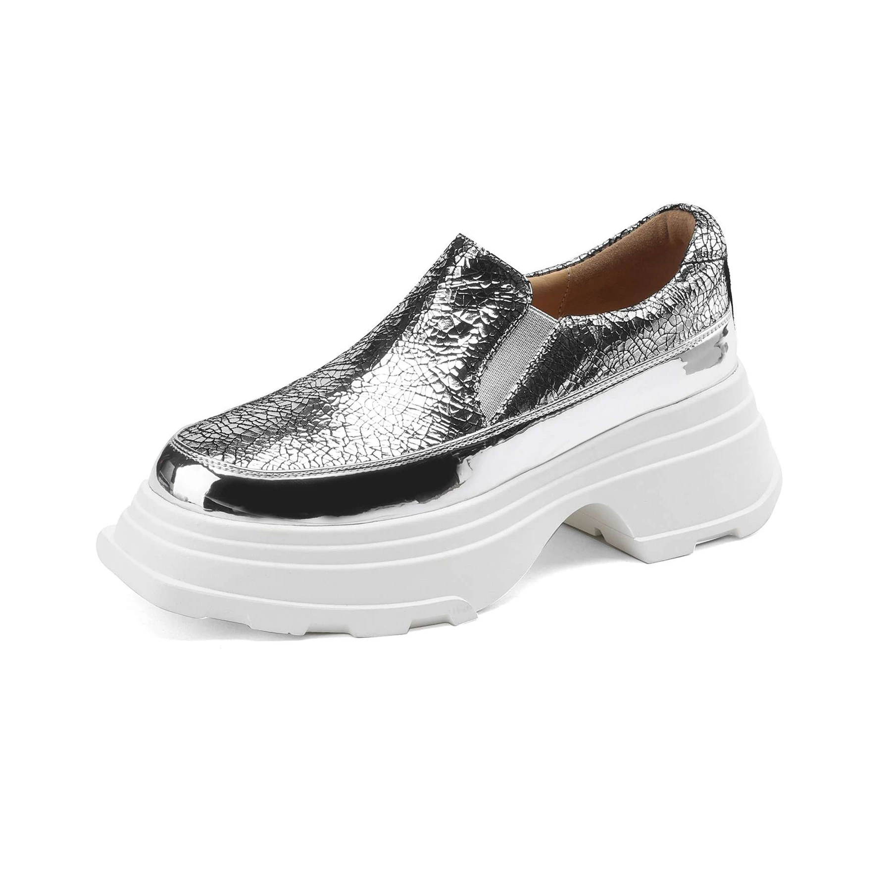 Lanxuryee mocassini di lusso in pelle di pecora Solid tacco alto punta tonda primavera Casual donna scarpe vulcanizzate Platform Classics Sneakers