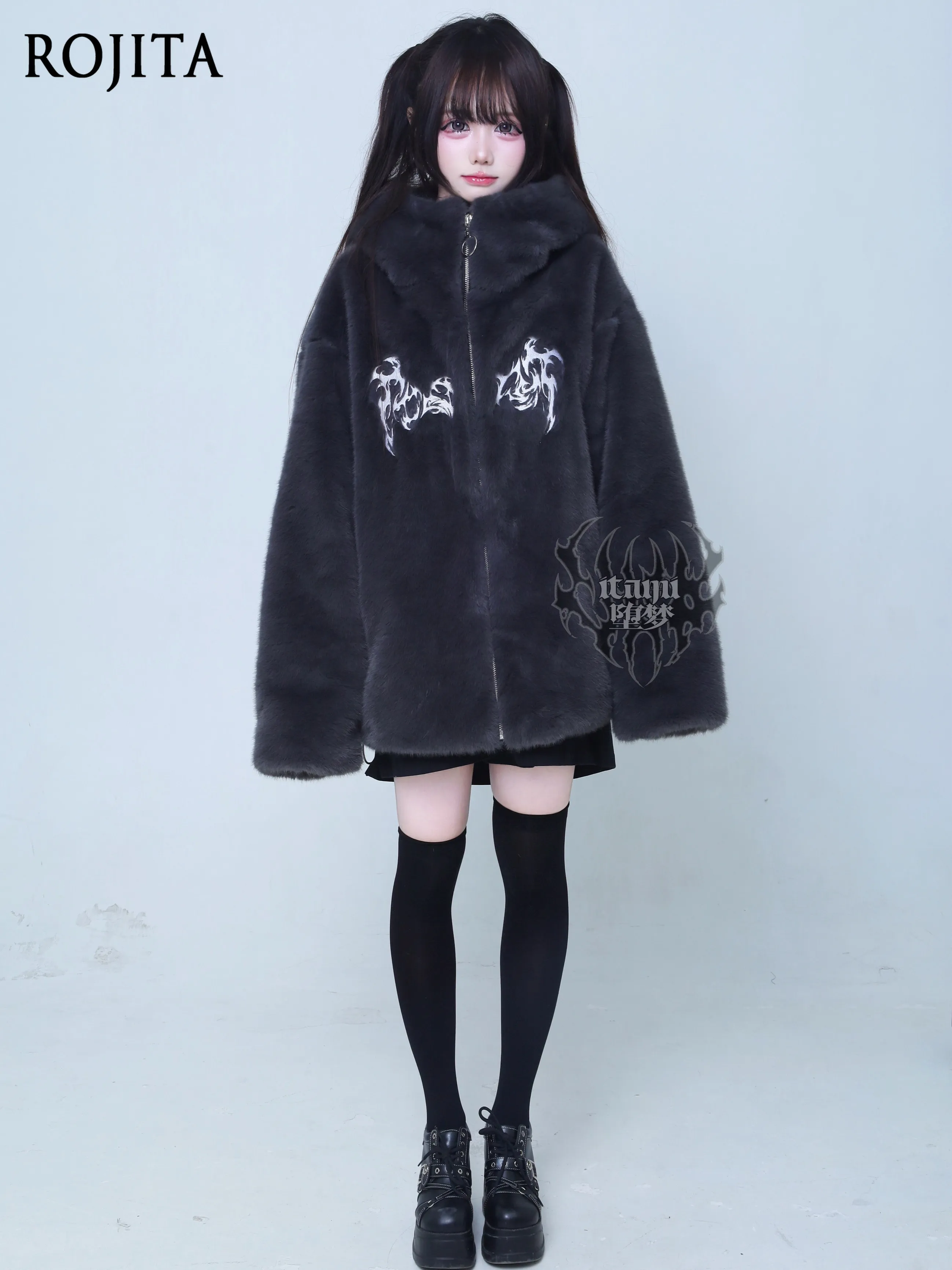 Original Design Fleece-Lined Faux Fur Coat Dark Gothic Mass-Produced Cotton Jacket for Women 2026 New Fluffy Jacket