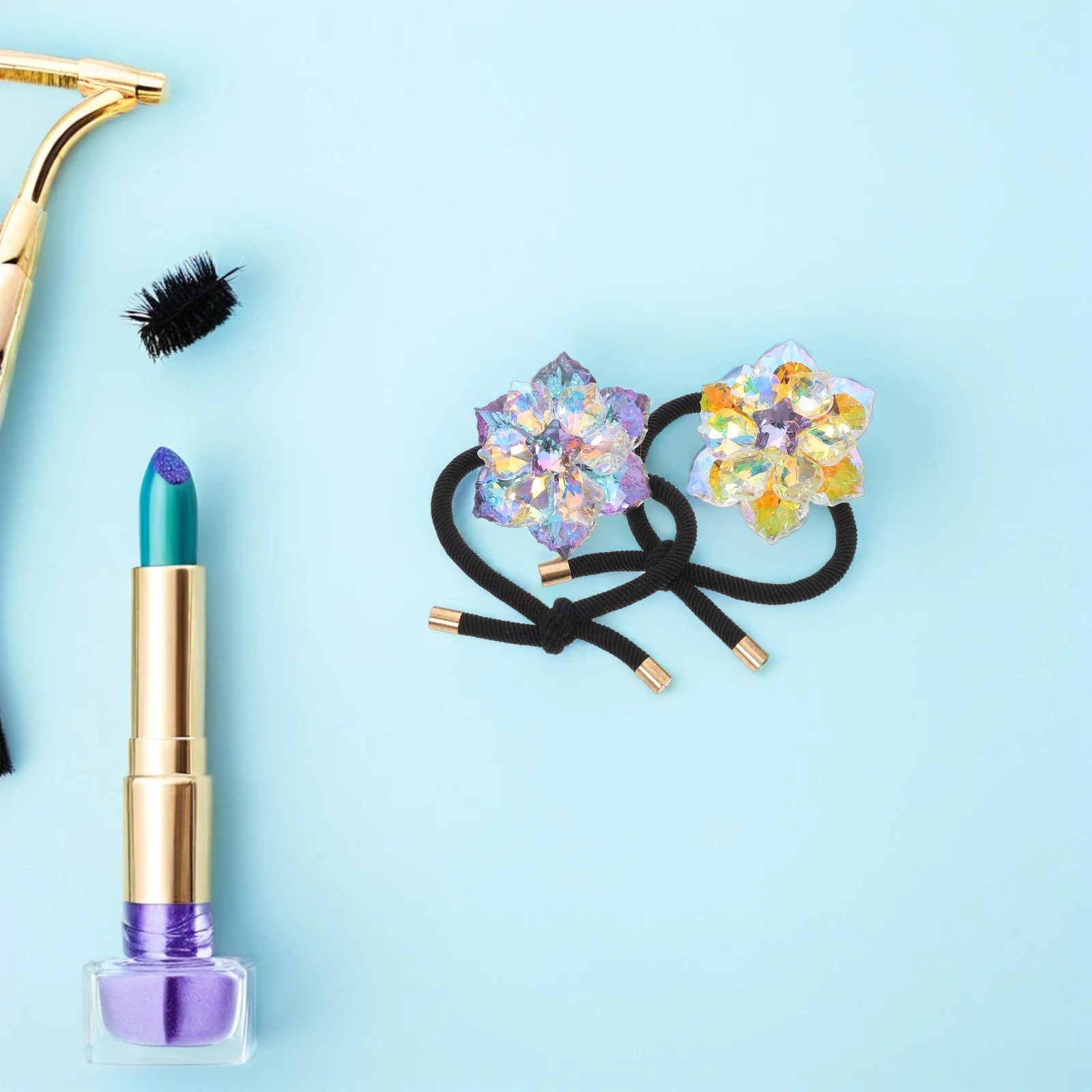 

2pcs Crystal Lotus Ties Elastic Rhinestone Scrunchies For Women Ponytail Holders Sparkling Hair Bands Durable Hair Rubber