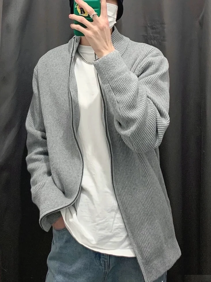 

American Sle Men's Knitted Open Cardigan Thin Breathable Sweatirt Jaet Casual Workwear High Collar Jaet Trendy