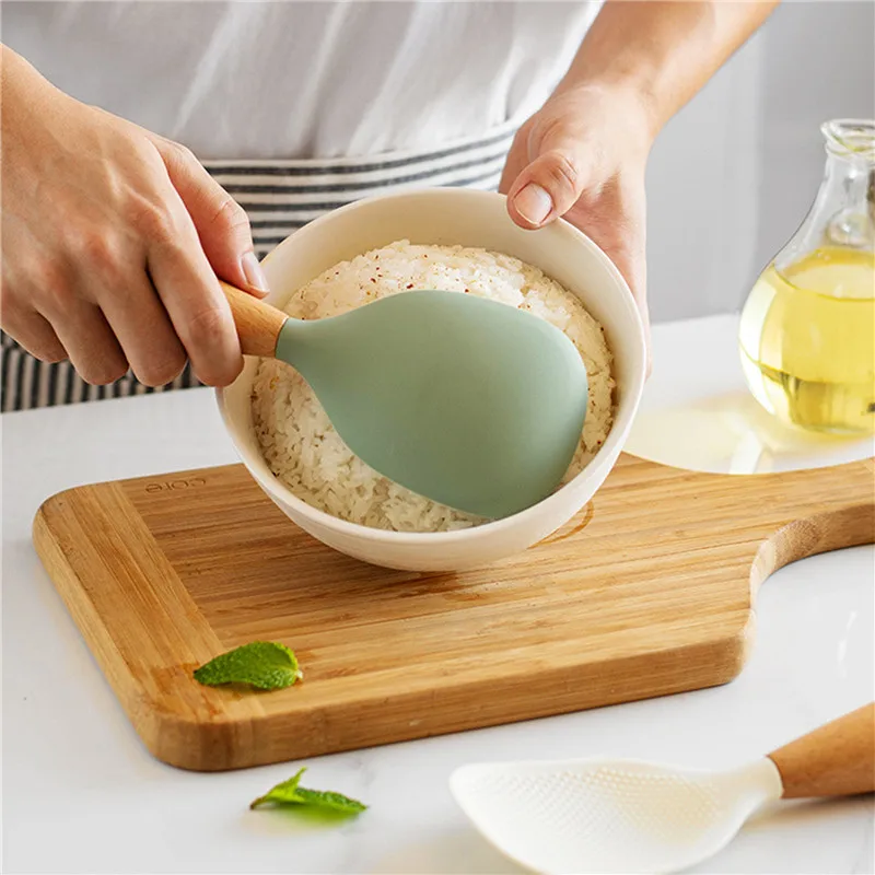 Creatieve Verticale Rijstlepel Kan Staan Siliconen Rijstschep Rijstkoker Rijstlepel Antiaanbaklaag Rijstlepel