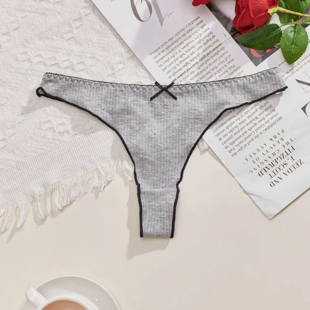 

Women Panties Solid Colour Bowknot Comfortable Traceless Thong Briefs Breathable T Back Underpants Low Waist Soft Knickers