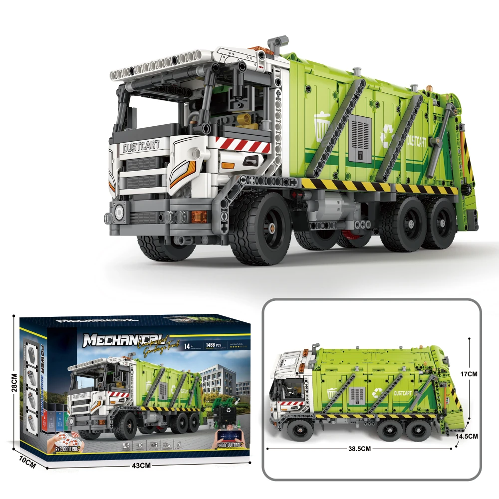 Remote Control Compression Waste Truck Building Blocks Set, 1468 Pieces  Waste Collector Model Kit, Great Gift for Boys Kids 12+