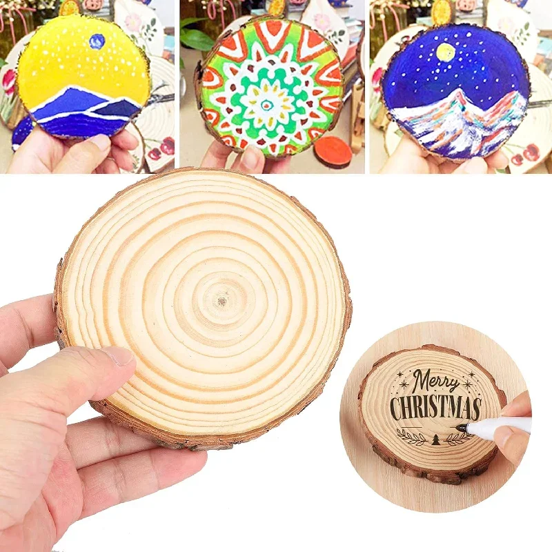 10 Uds. De 12-14CM de pino Natural redondo, rodajas de madera sin terminar, círculos con discos de troncos de corteza de árbol, manualidades DIY, pintura para fiesta de boda
