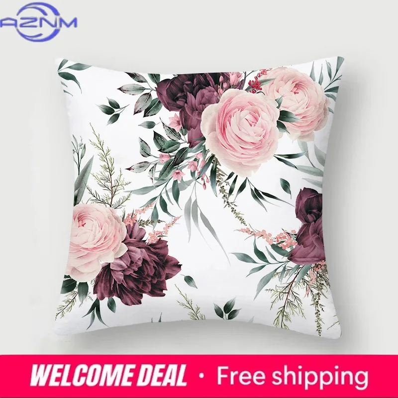 Rose Collection Floral Print Pattern Cushion Cover Home Living Room Sofa Decoration Square Polyester Pillow   45x45cm