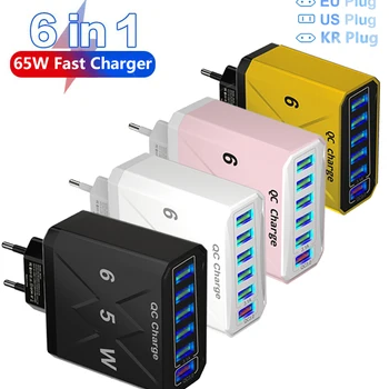 USB 고속 휴대폰 충전기 어댑터, 멀티 플러그 여행용 충전기, 아이폰 13, 12, 삼성, 샤오미, QC3.0, 6 인 1, 3.1A 
