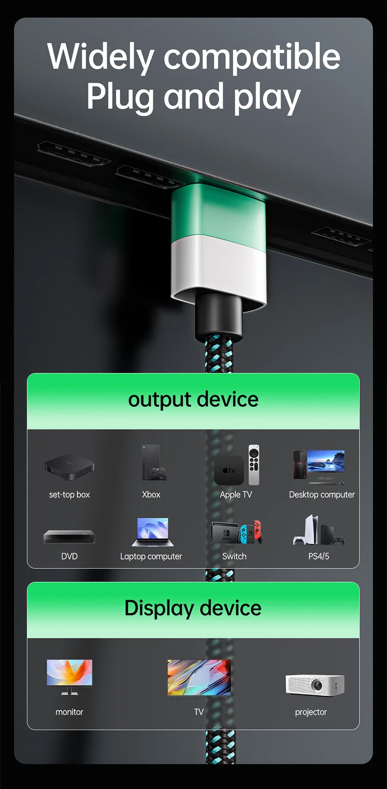 HDMI 2.1 Kabel 48 Gbit/s Hochgeschwindigkeits-8K60Hz 4K HDMI-kompatibles Kabel für Switch, Laptop, Monitor, Kamera, TV, Projektor – Detail 13