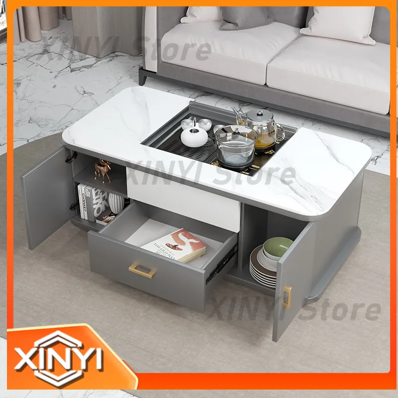 Light Luxury Kung Fu Tea Table Dual-Purpose Multi-Functional Coffee Table Rock Slab TV Cabinet Simple