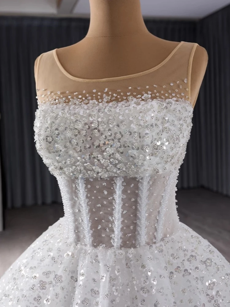 Robe de Mariée de Luxe à Paillettes et Perles, Tenue Éducative de Haute Qualité, avec Lacets, 2024