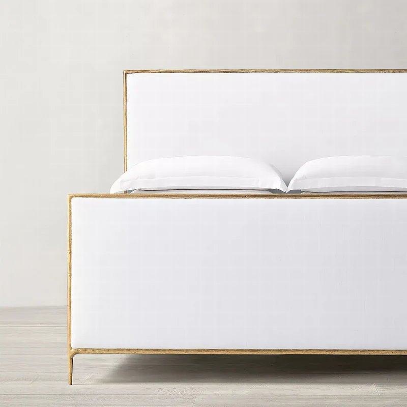 xx-Luxury Custom THADDEUS Fabric Panel Bed Hand-Forged Iron Footboard Queen/King Size Transitional Modern Style Upholstered Beds