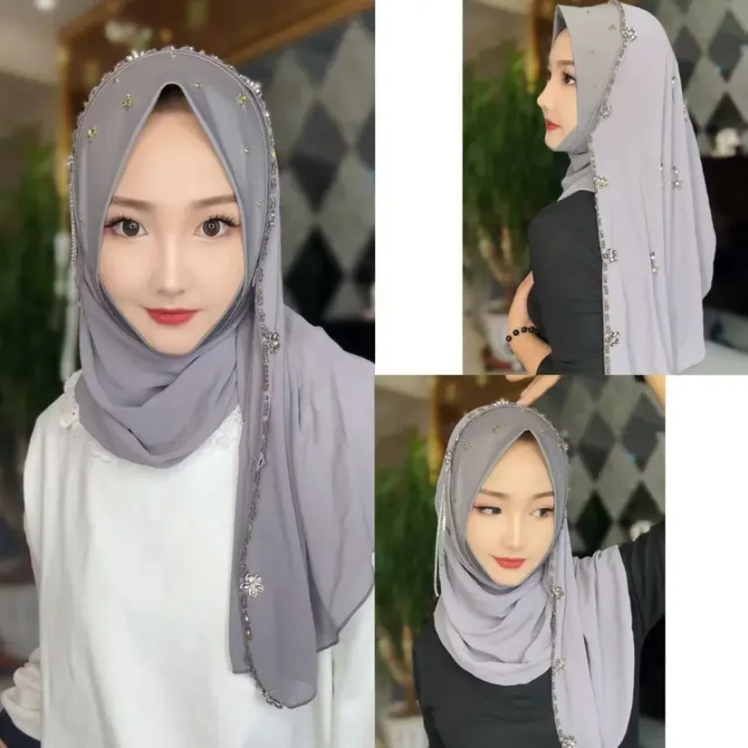 Luxury Fashion Gem Rhinestone Muslim Party Hijabs Wrap