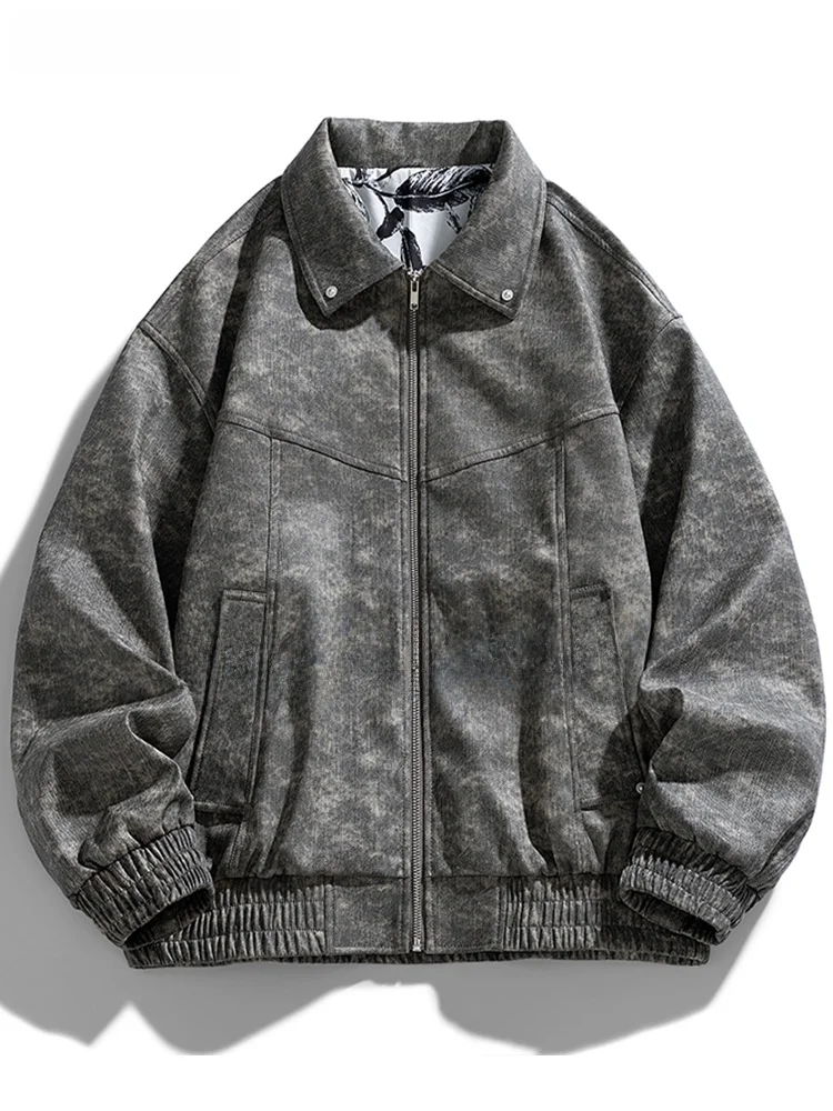 

Мужская модная кожаная куртка тай-дай большого размера в мотоциклетном стиле, весенне-осенняя повседневная одежда из искусственной кожи с длинными рукавами на молнии