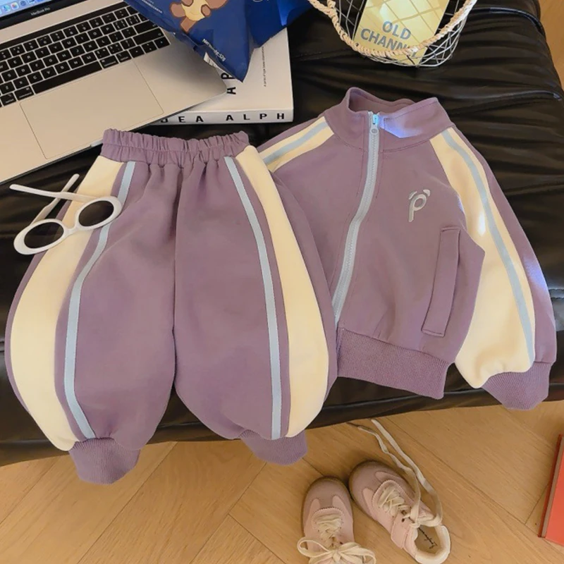 Kinderbekleidung Trainingsanzug Outfit Neue Frühjahr-Herbst-Kollektion Baby Jungen Mädchen Drop-Shoulder Reißverschlussjacke+Hose 2-teiliges Casual-Set für Kinder – Detail 2