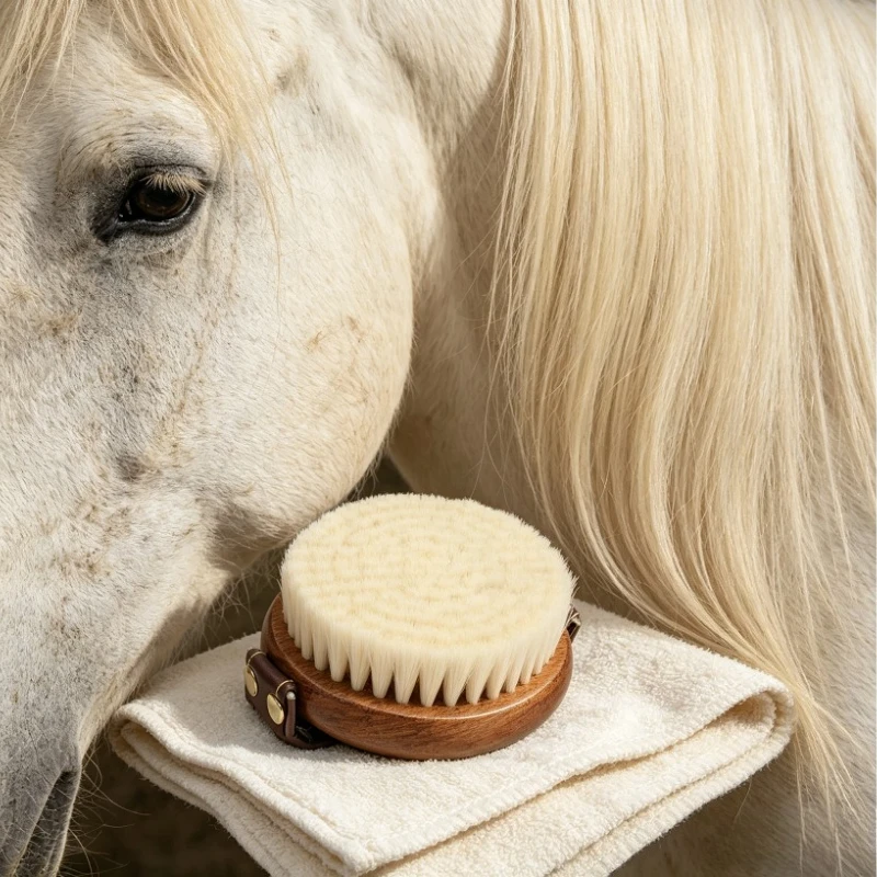 Round Wooden Horse Curry Comb Grooming Tool Soft Shedding Brush for Horses Tack Cleaning Supplies Equestrian Accessories