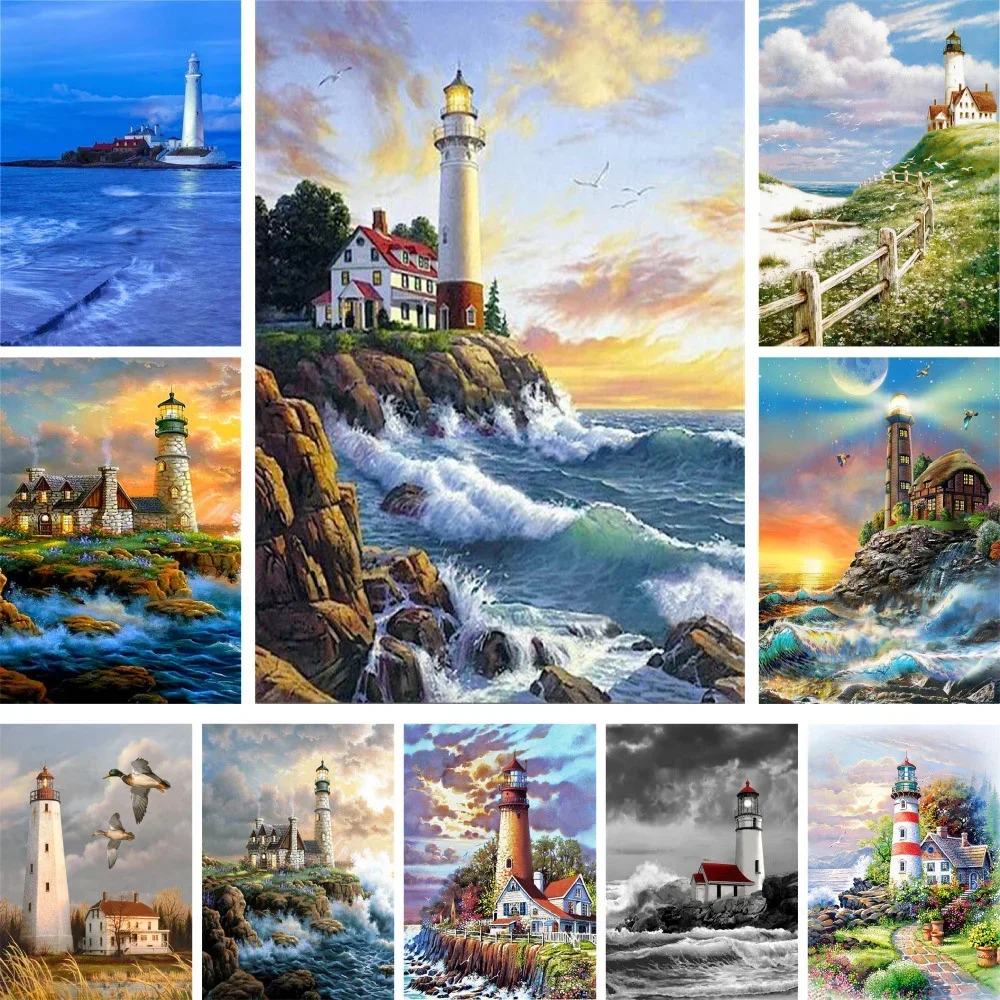 

Landscape Seaside Lighthouse Coloring By Numbers Painting Kit Oil Paints Paiting By Numbers Handmade Crafts For Adults Wholesale