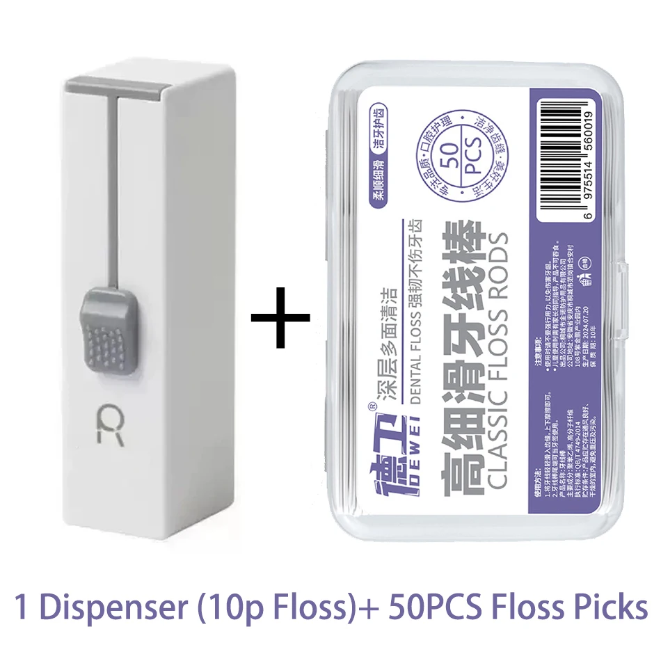 Portable Auto Pop-up Floss Box Refillable Dustproof Dental Floss Holder with 50 Counts Tough Smooth Floss Picks Deep Clean Teeth