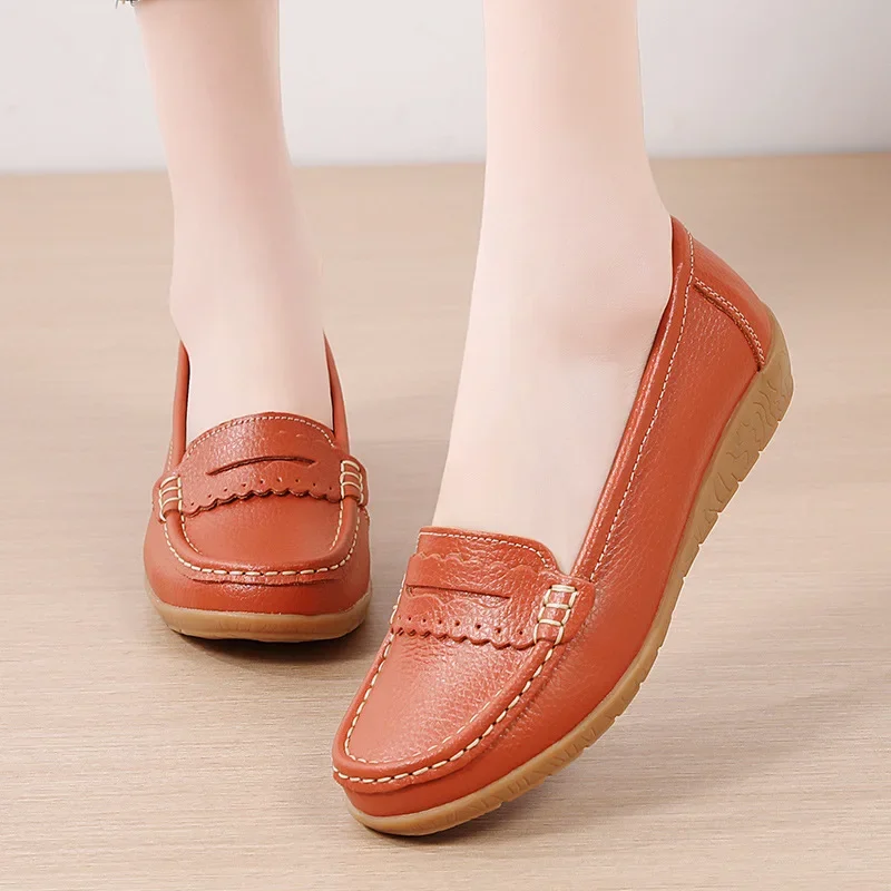 2024 Women Flats Genuine Leather Shoes Woman Platform Casual Soft Women\'s Loafers Shallow Slip On Shoes Women Nurse Ladies Shoes