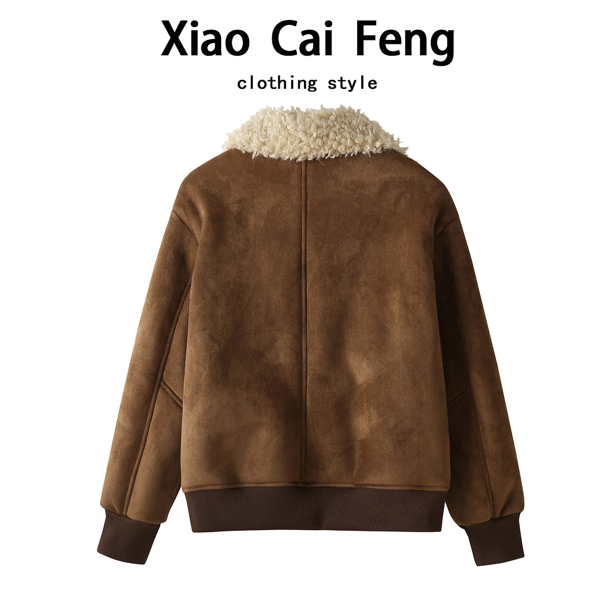 Jaet de gamuza con empalme de piel de cordero para mujer, abrigo informal de béisbol con corte holgado, informal, para invierno