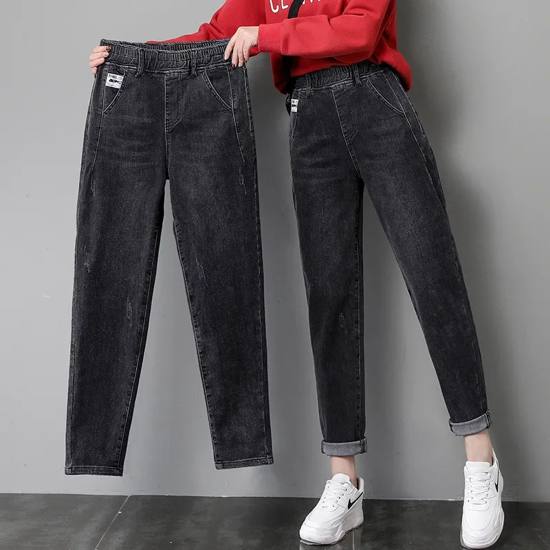 مرونة الحريم الدينيم الجينز المرأة فضفاضة مستقيم الكورية نمط عالية الخصر التخسيس أبي السراويل ربيع الخريف الموسمية