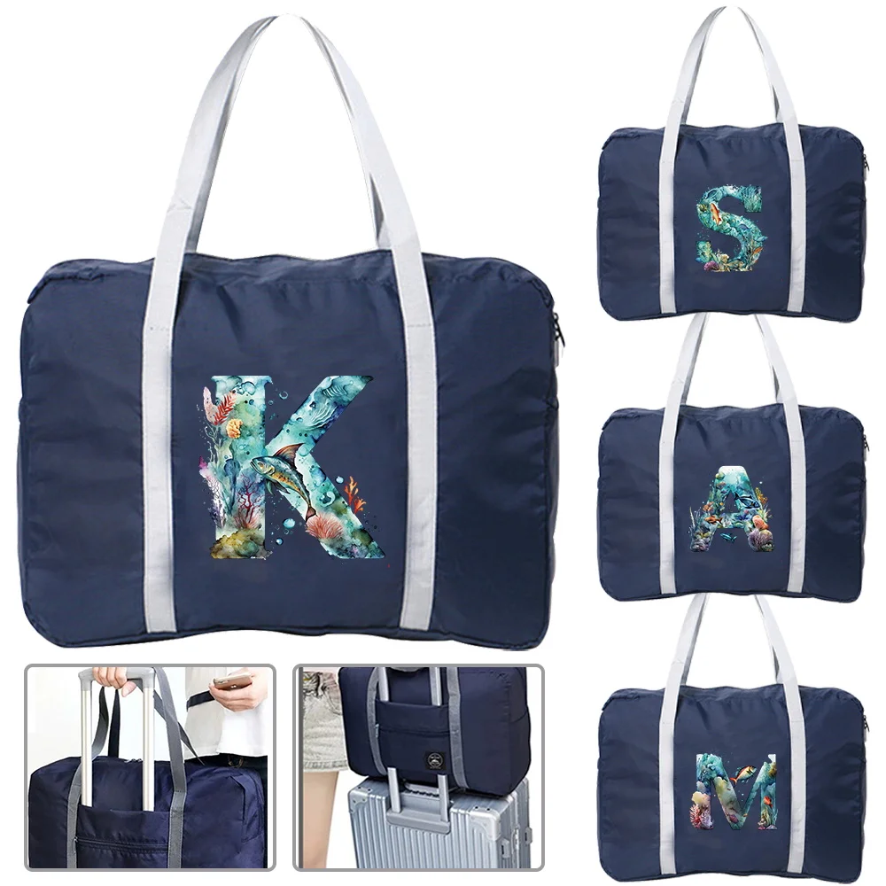 

Large Capacity Neutral Handheld Travel Bag Printed with Fish Letter Pattern