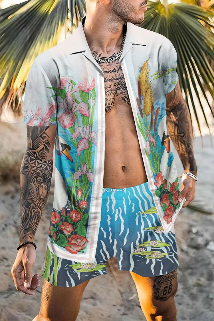 Fashion Hawaiian Suit Print Men Shirt 2Pcs Set luxury 3D Print Holiday Set Short Sleeve Casual Shirt Beach Two Piece Man Sets