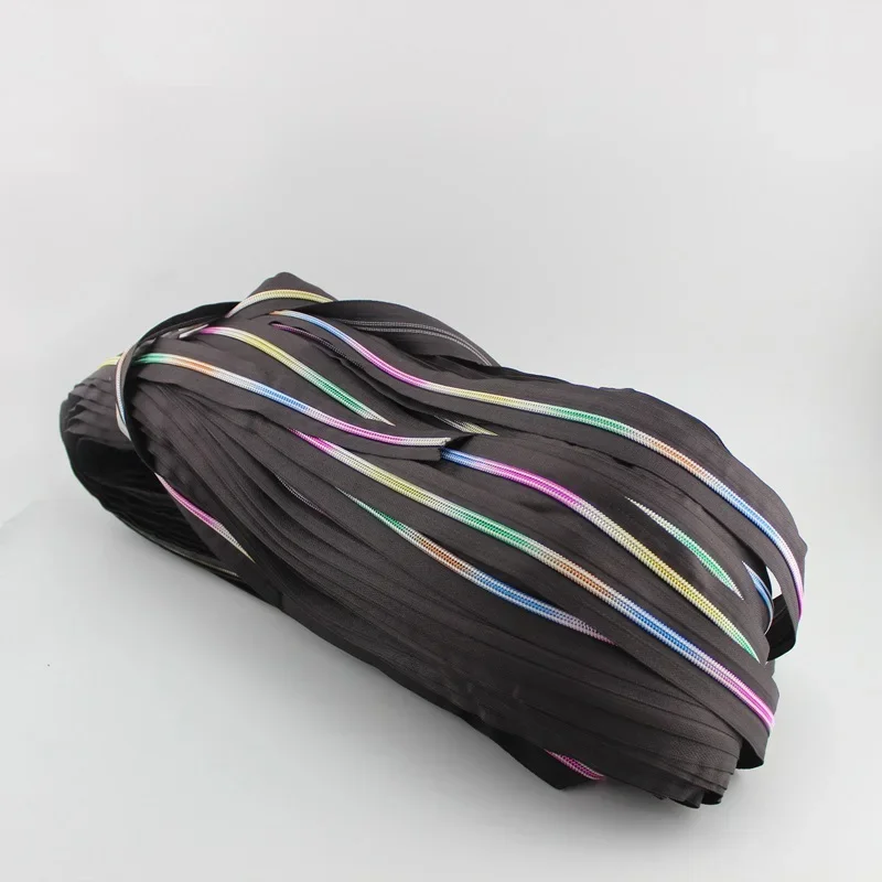 30Yards 5# rainbow nylon teeth zipper,7 kinds colorful No5 plastic zippers for DIY leather bags,clothing pants making