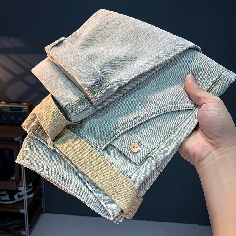 2024Summer new jeans men fashion brands simple vintage casual all-matching light luxury slim fit tapered pants