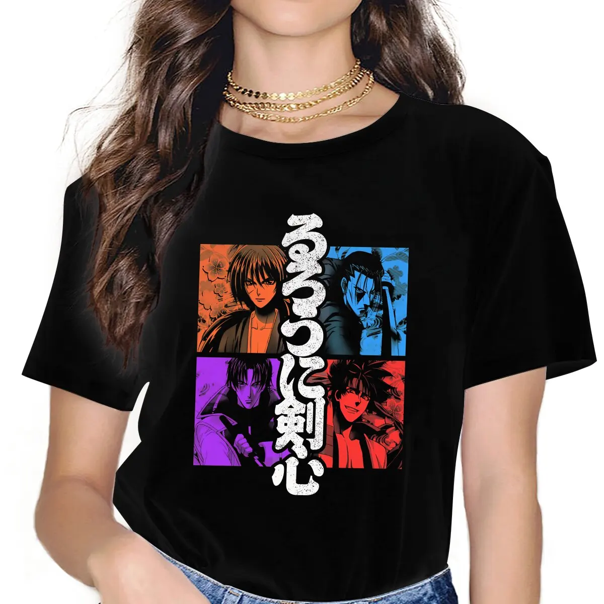 Meiji Team Color Classic Cute Girls Women T-Shirt Rurouni Kenshin Manga Blusas Harajuku Casual Short Sleeve Vintage Tops