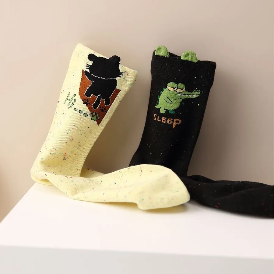 2 Pairs Socks Not Lose Three-dimensional Fun Cartoon Middle Tube Sock Female Japanese Cute Panda Spring Autumn Boneless Stocking