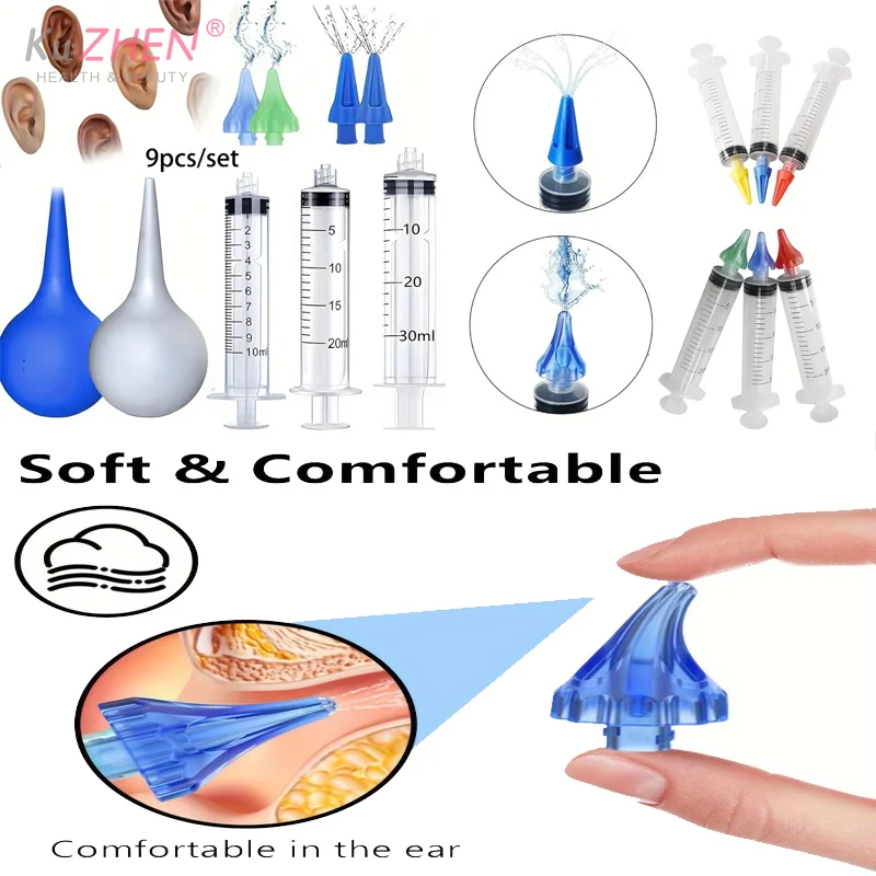 

1/7/9 шт. эффективный инструмент для удаления ушной серы со шприцем для ушей, удобный для путешествий набор для чистки ушей для нежной очистки ушной серы
