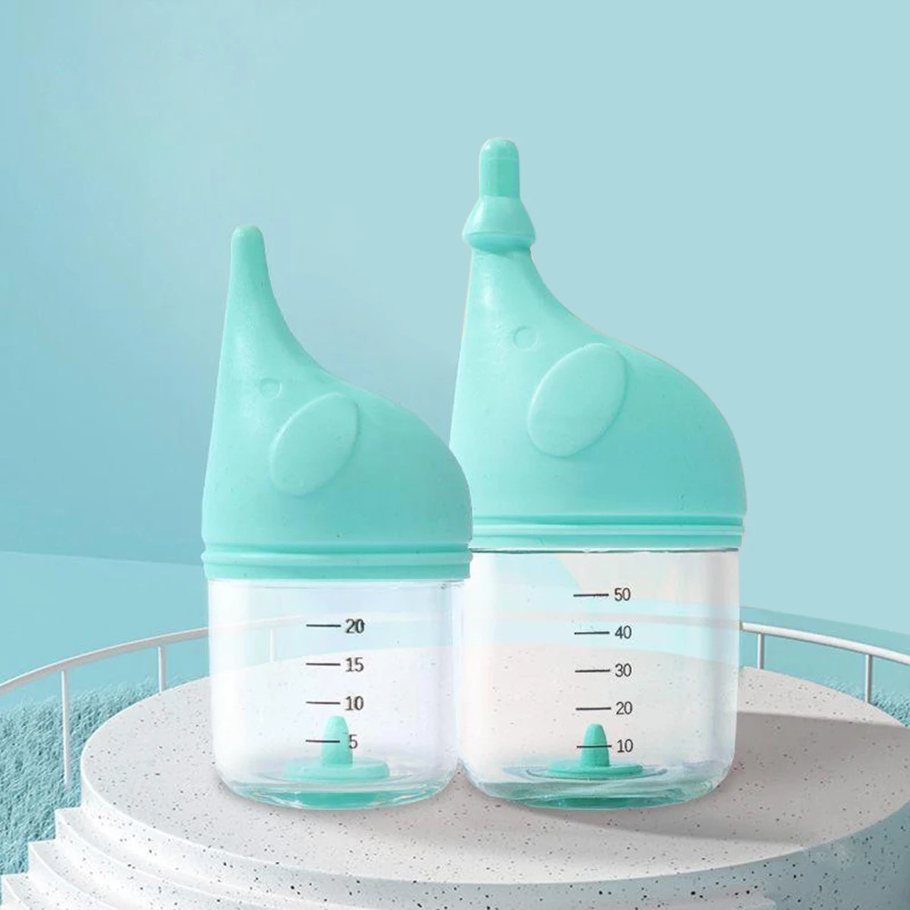 

Professional Silicone Feeding Bottle With Scale Anti-chocking Design Cartoon Elephant Milk Bottle For Kitten Puppy Small Animals