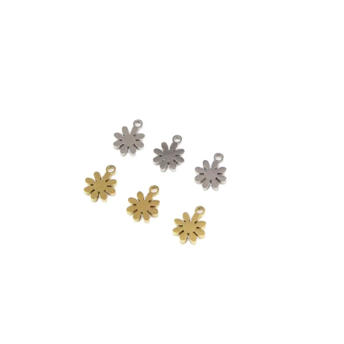 10pcs Stainless Steel Shiny Mini Flowers Charms Pendant DIY Handcraft Waterproof Women's Fashion Jewelry Accessory