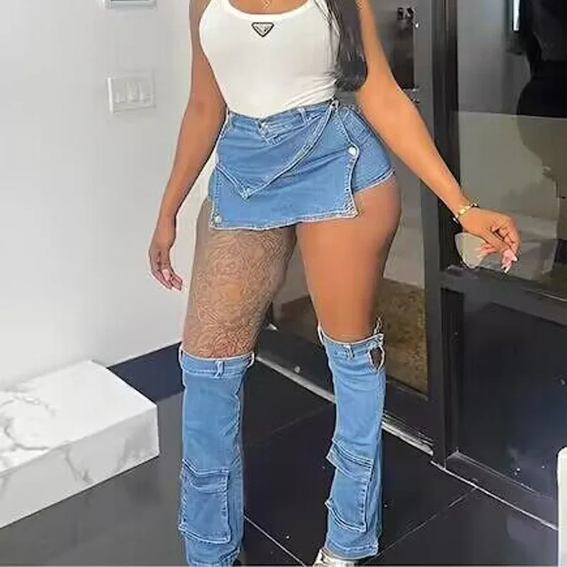 

BKLD New Fashion Sexy Tight Women Clothing Streetwear Solid Color Elastic Button Denim Shorts Skirts Night Club Outfits