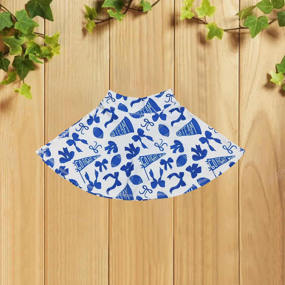 

10.23 Summer Blue Football Patterned Flared Half Skirt with Bowtie for Girls Yoga Wear