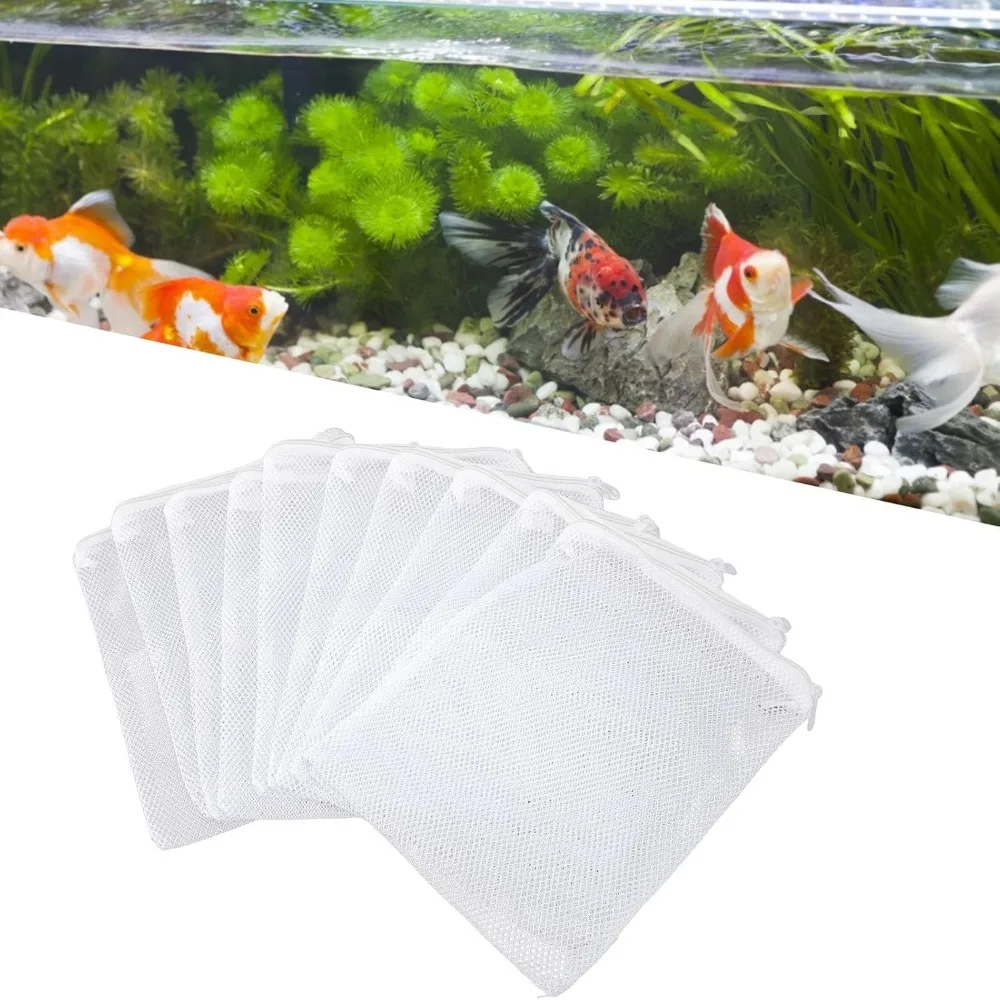 10PCS White Aquarium Media Bags Nylon Large Mesh Holes Filter Media Bags Zipper Closure Reusable Design Aquarium Filter Bags