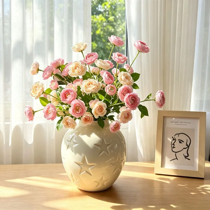 Cream-colored Ceramic Vase Flower Arrangement Sophisticated Living Room Decoration تحف كبيره للمنزل В