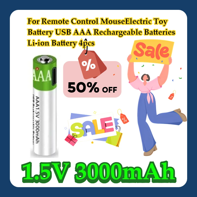 

For Remote Control MouseElectric Toy Battery USB AAA Rechargeable Batteries 1.5V 3000mAh Li-ion Battery 4pcs