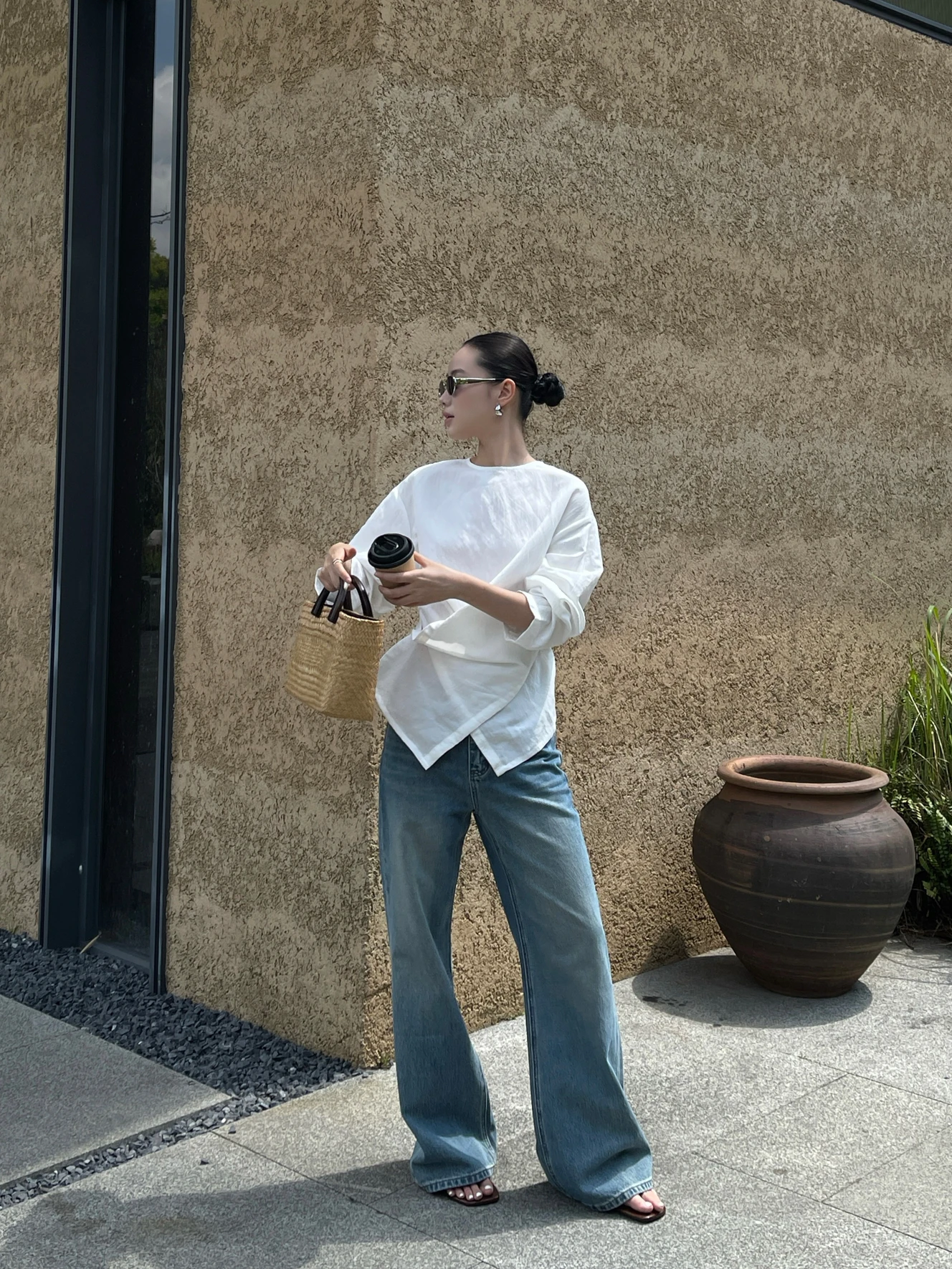 

High Waist Wide Leg Cotton Jeans Women's Fashion Minimalist Retro Style Micro Flared Original Design Slimming Long Pants